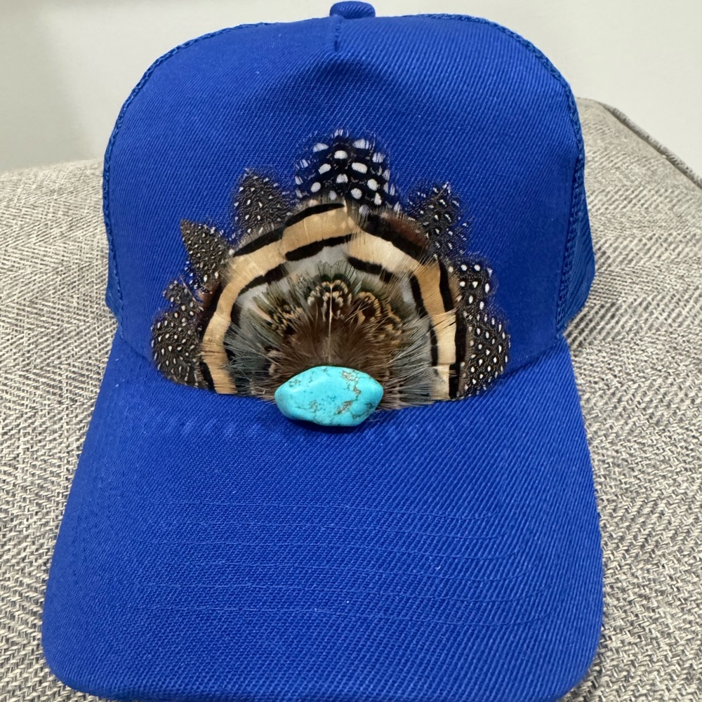 Vibrant Blue Feathered Women's Cap